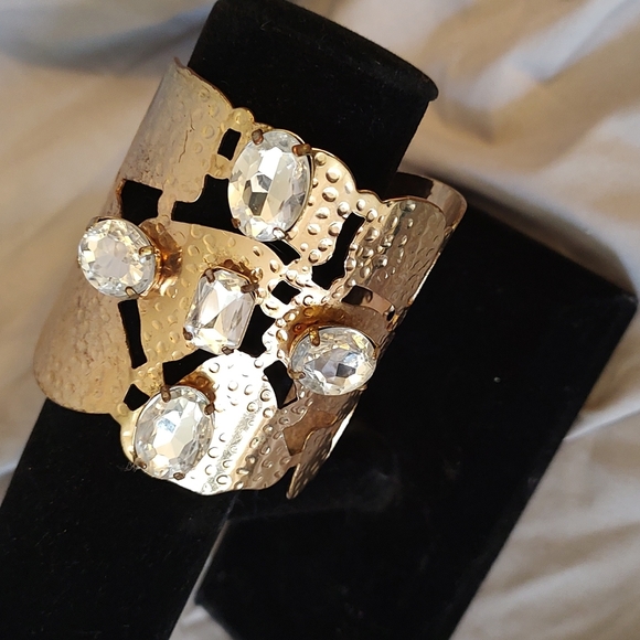 Jewelry - Chunky Gold Cuff Bracelet with Large Crystals